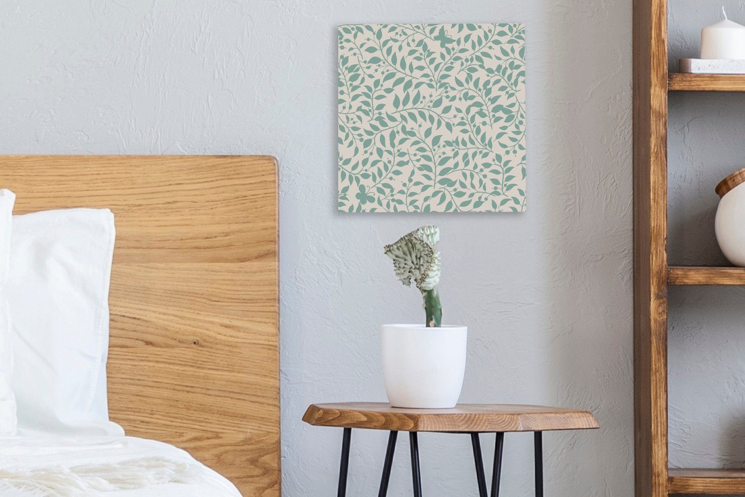 Schlafzimmer Bilder Leinwandbild Vintage - St), (1 OneMillionCanvasses® Leinwand Blätter Muster, für Wohnzimmer -