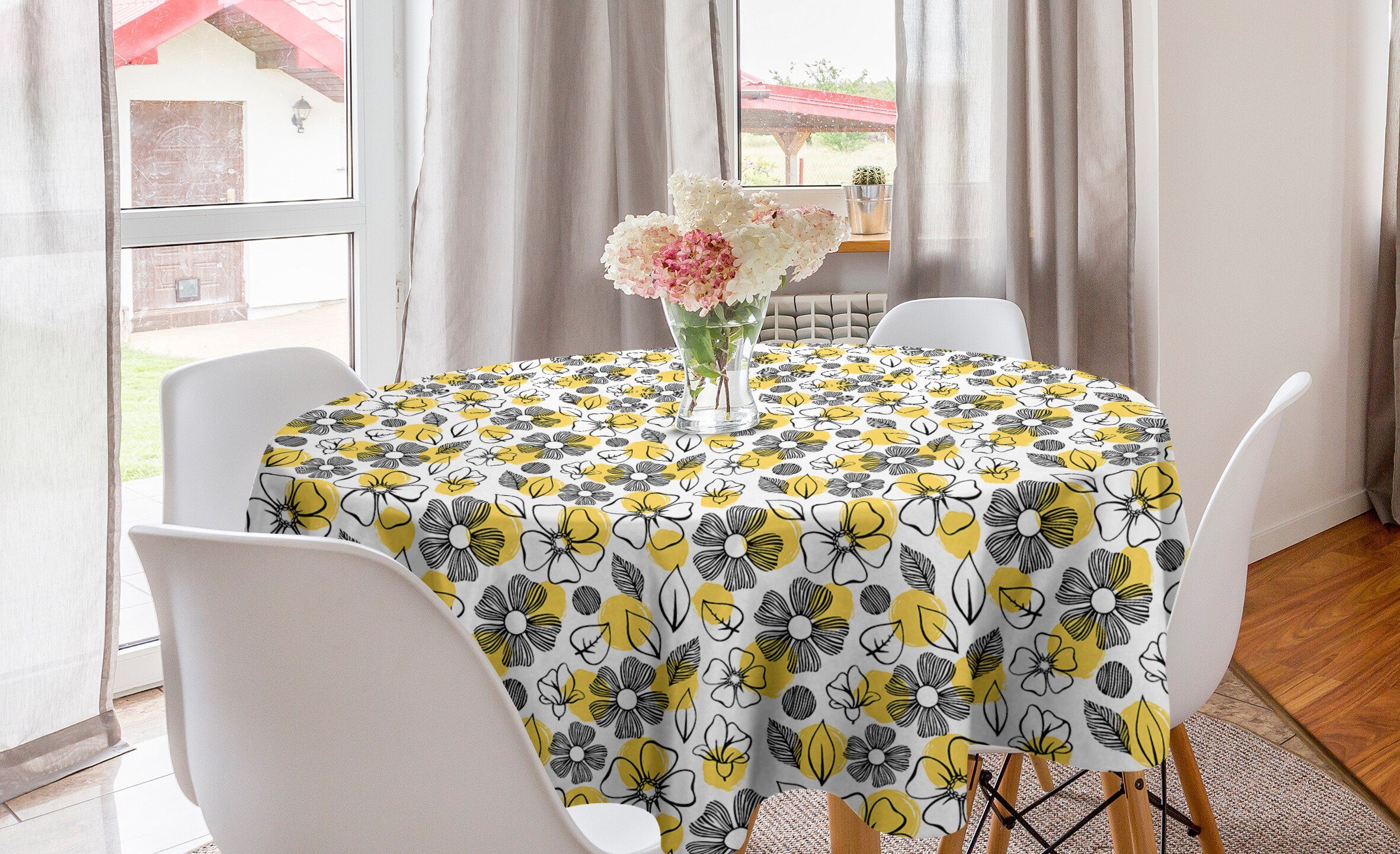 Abakuhaus Tischdecke Kreis Tischdecke Abdeckung für Esszimmer Küche Dekoration, Blumen Blätter und Flora Landschaft