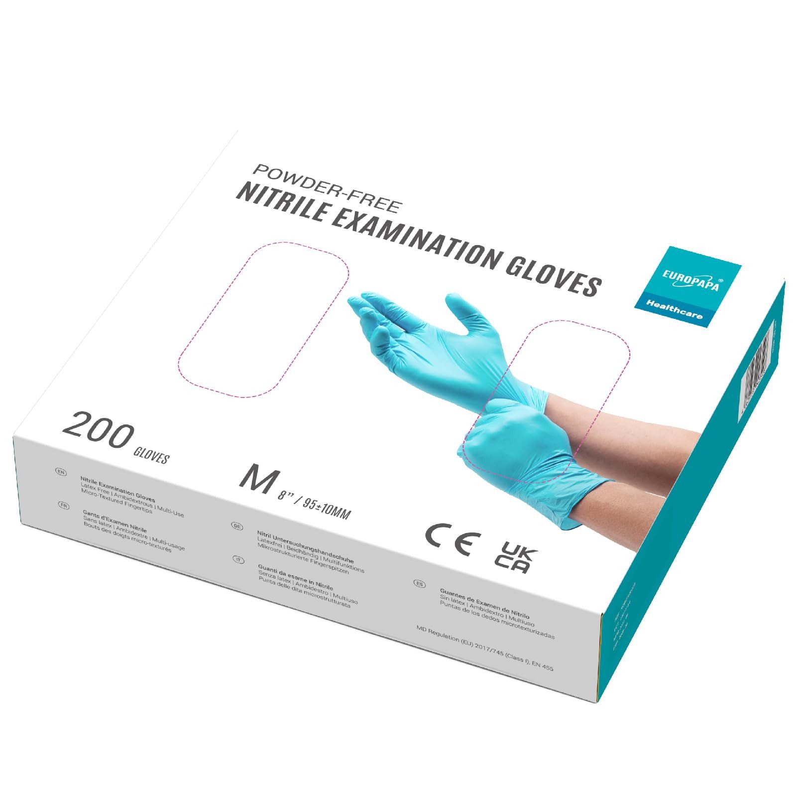 EUROPAPA Nitril-Handschuhe Medical Einmalhandschuhe Untersuchungshandschuhe (200, puderfrei ohne Latex, Gummihandschuhe, EN455 EN374) unsteril latexfrei disposible gloves