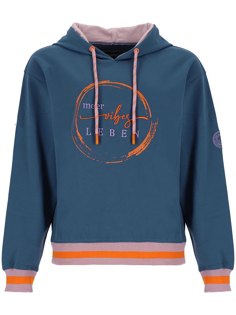 Wattlöper Kapuzenpullover 80951 Unisex Sweathoody Schriftzug-Stick Meer-Vibes-Leben & Kreisprint Hoodie Pullover mit Kapuze und Kängurutasche - Detailreiche Akzente