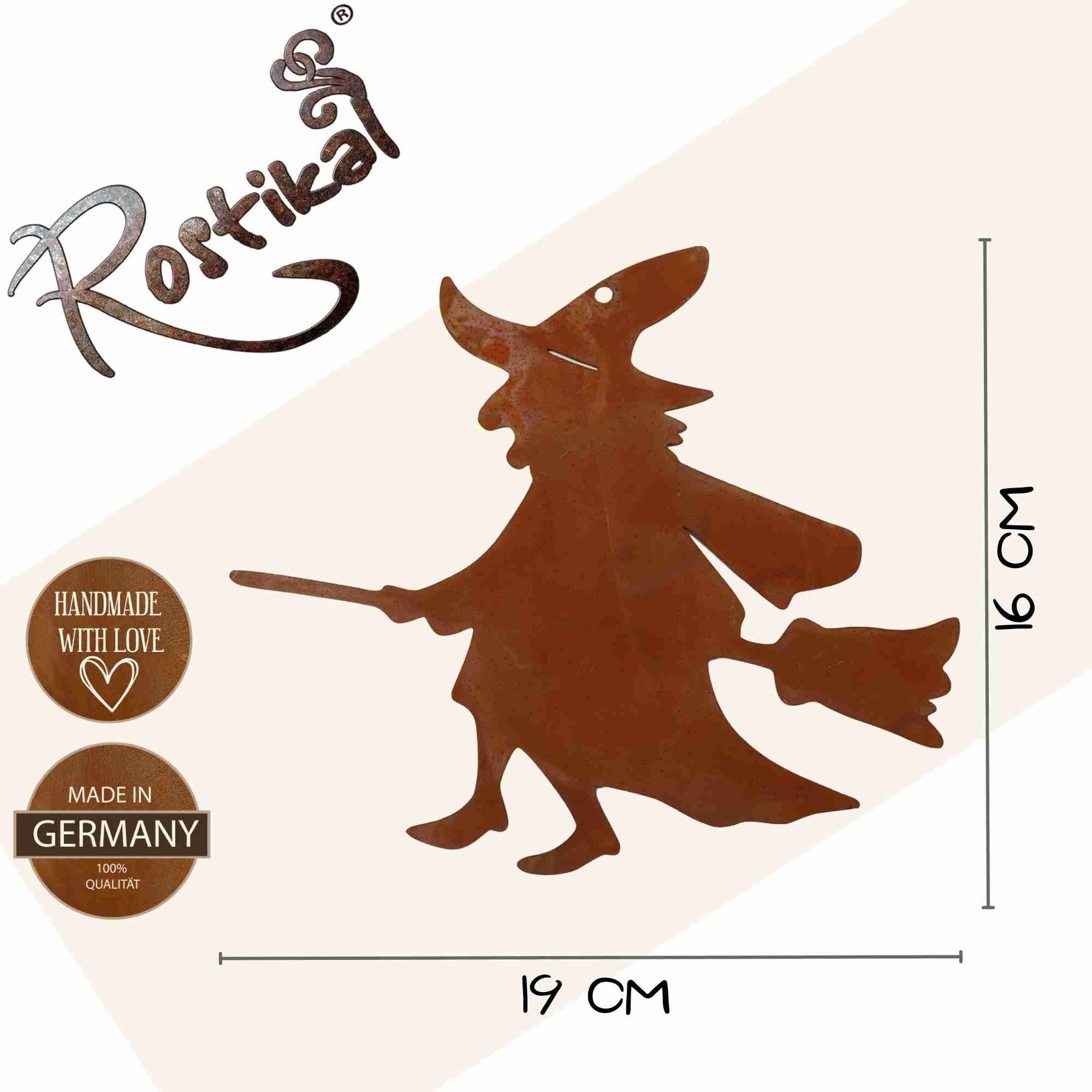 Rostikal Gartenfigur Rost Hexe Gartenstecker Echter als Metall oder Dekofigur Hängedeko