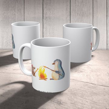 Mr. & Mrs. Panda Tasse Pinguin Lagerfeuer - Weiß - Geschenk, Maus, Große Tasse, Marshmallows, XL Tasse Keramik, Großes Füllvolumen