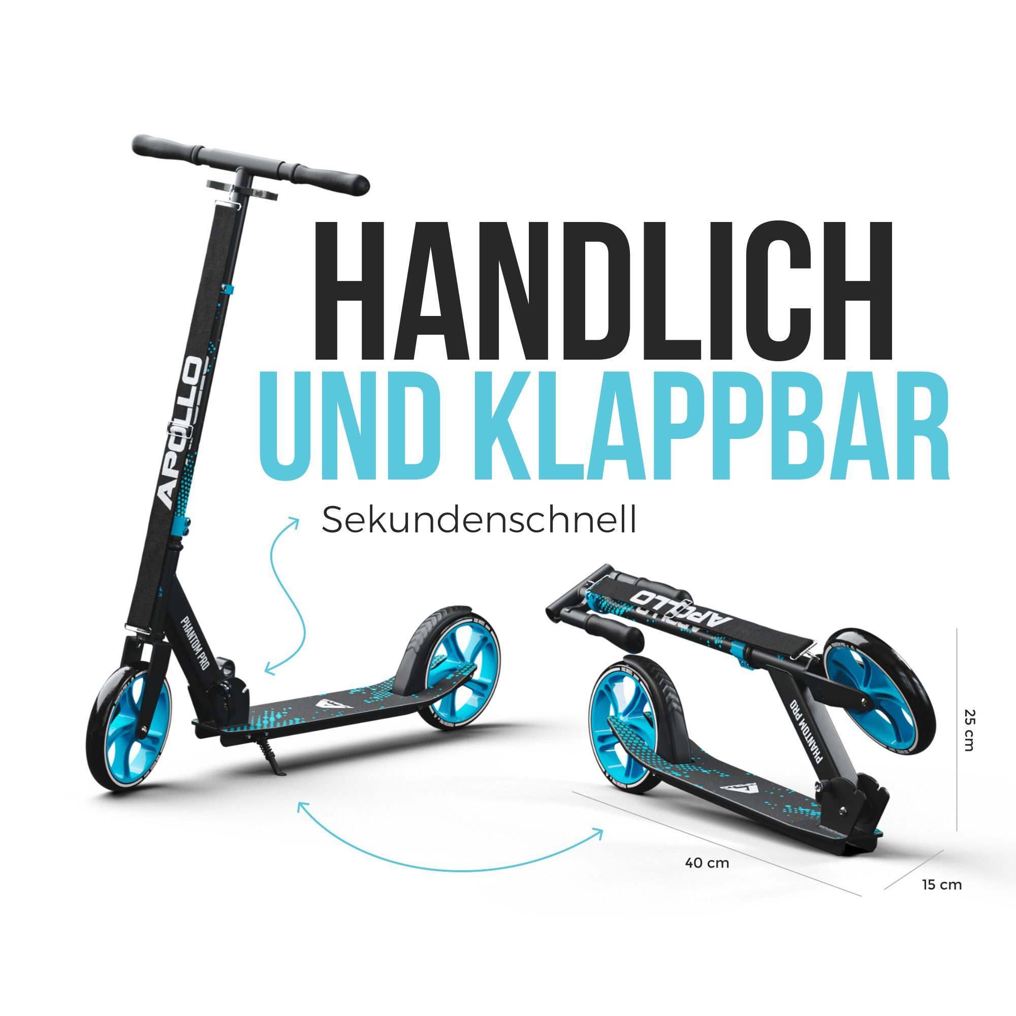 Apollo Cityroller City Scooter - Phantom Pro - Klappbarer City Roller für Kinder, Höhenverstellbar - Tretroller für Erwachsene - Roller