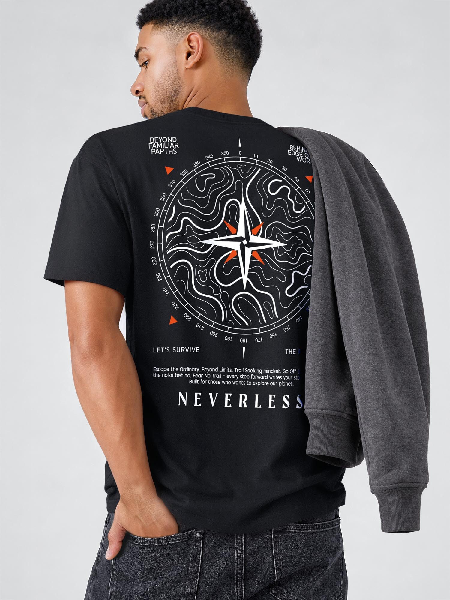 Neverless Oversize-Shirt Herren T-Shirt - Compass - Printshirt Relaxed Fit Sommer Fashion mit Print – Bild 5 von 5