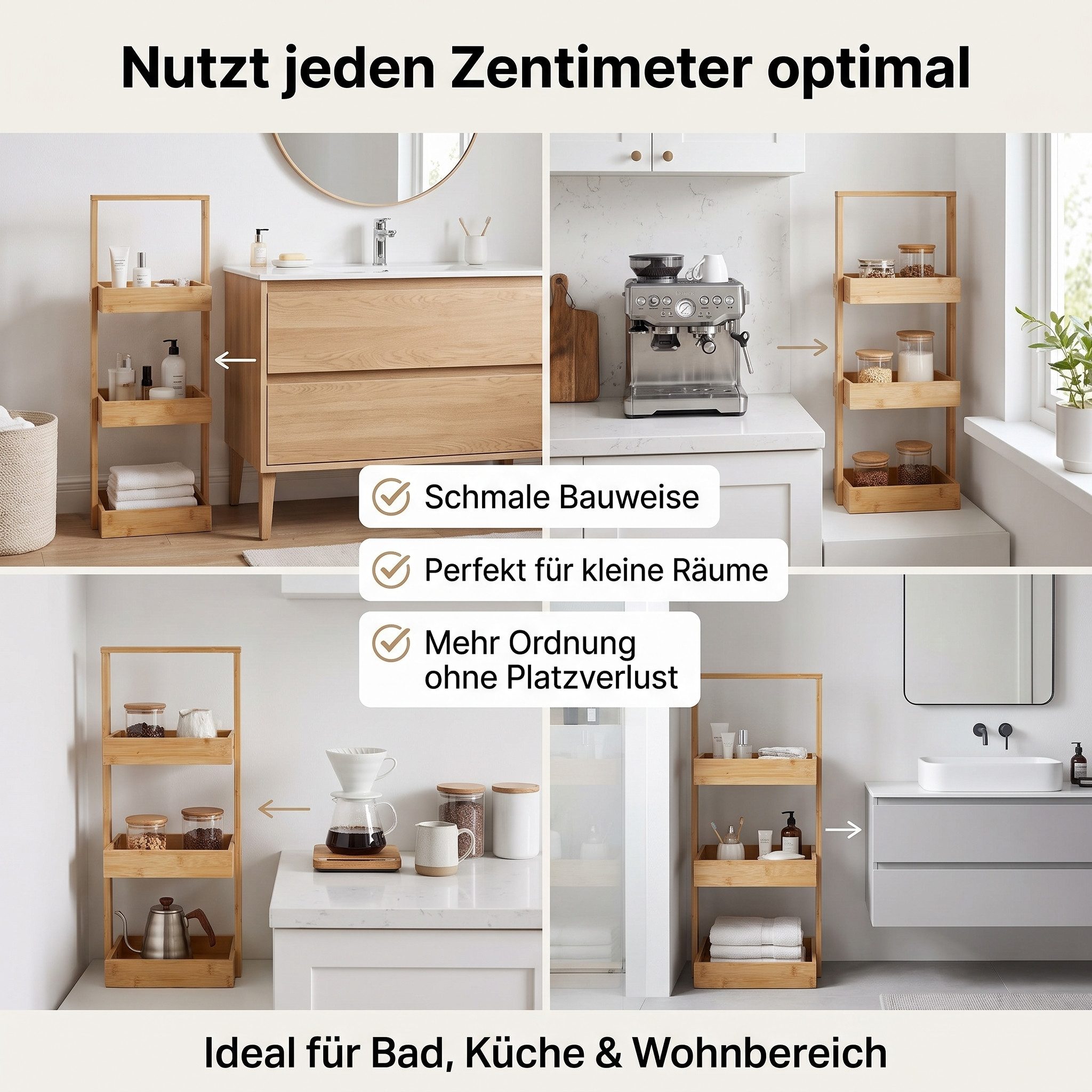 hausleben Küchenregal Korbregal Bambus 25x16x65 cm Küchenregal Badezimmer, Set, Wohn-Esszimmer Küche Holz Bad umweltfreundlich Regal Stehregal – Bild 2 von 5