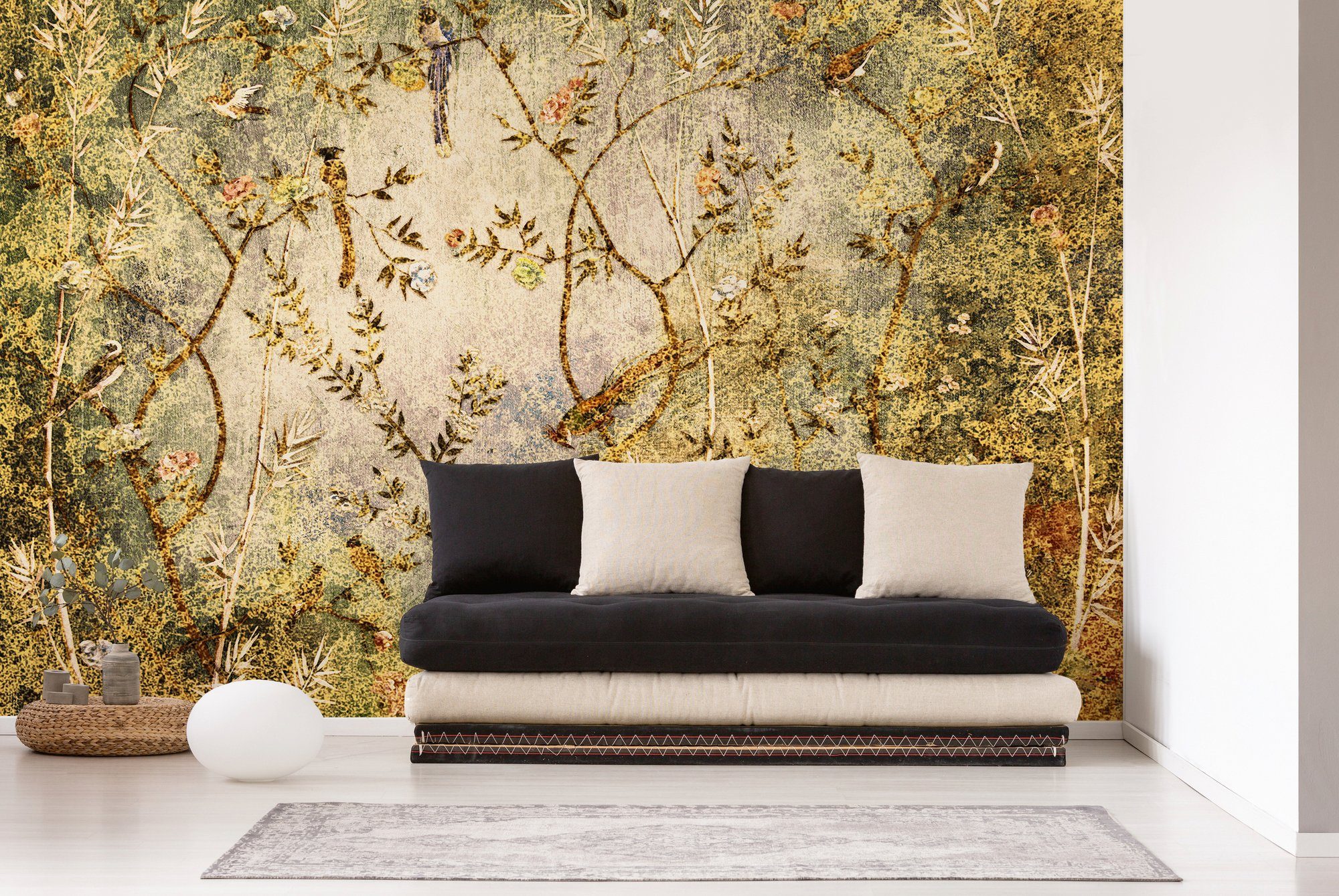 floral, Fototapete Schräge, Decke (4 St), Vlies, glatt, Paper Paradise Atelier Architects dunkelbraun/weiß Wand, 1, 47