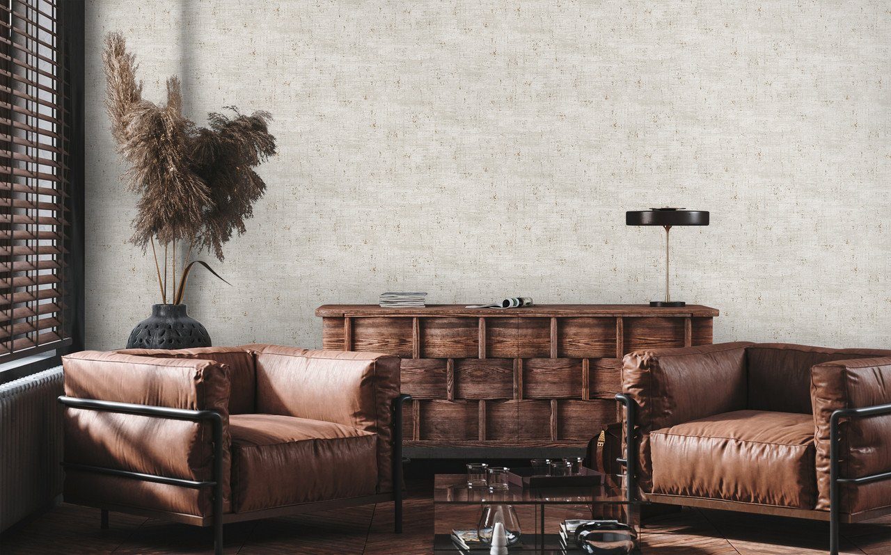 living walls Vliestapete Stories of Life Vintage Strukturtapete Grau Gold, aufgeschäumt, Abriebeffekte, einfarbig, uni, (1 St), Vlies-Tapete für er Wohnzimmer Tapeten Wohnzimmer Schlafzimm modern