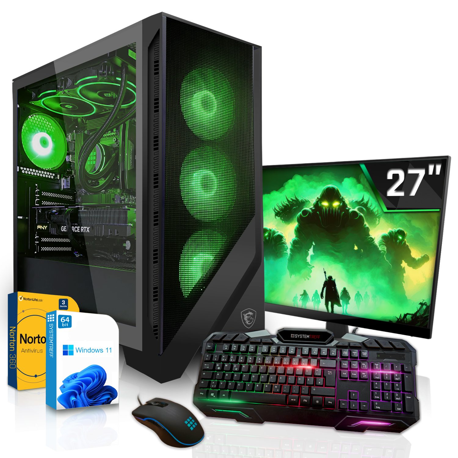 SYSTEMTREFF Gaming-PC-Komplettsystem (27", Intel Core i9 12900KF, GeForce RTX 4090, 32 GB RAM, 2000 GB SSD, Windows 11, WLAN)