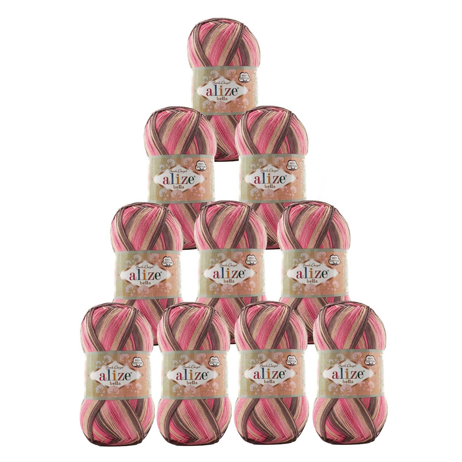 maDDma 5 x 100g Baumwollstrickgarn ALIZE BELLA Batik Häkelwolle, (Sparpaket), 7829