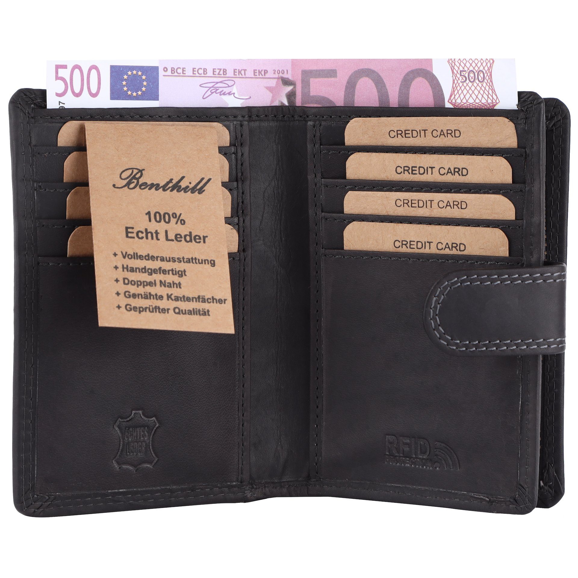 Benthill Geldbörse Münzfach RFID Vintage Grau Portemonnaie Klein RFID-Schutz Kleines Echt Kartenfächer Damen Reißverschlussfach Leder Kompakt