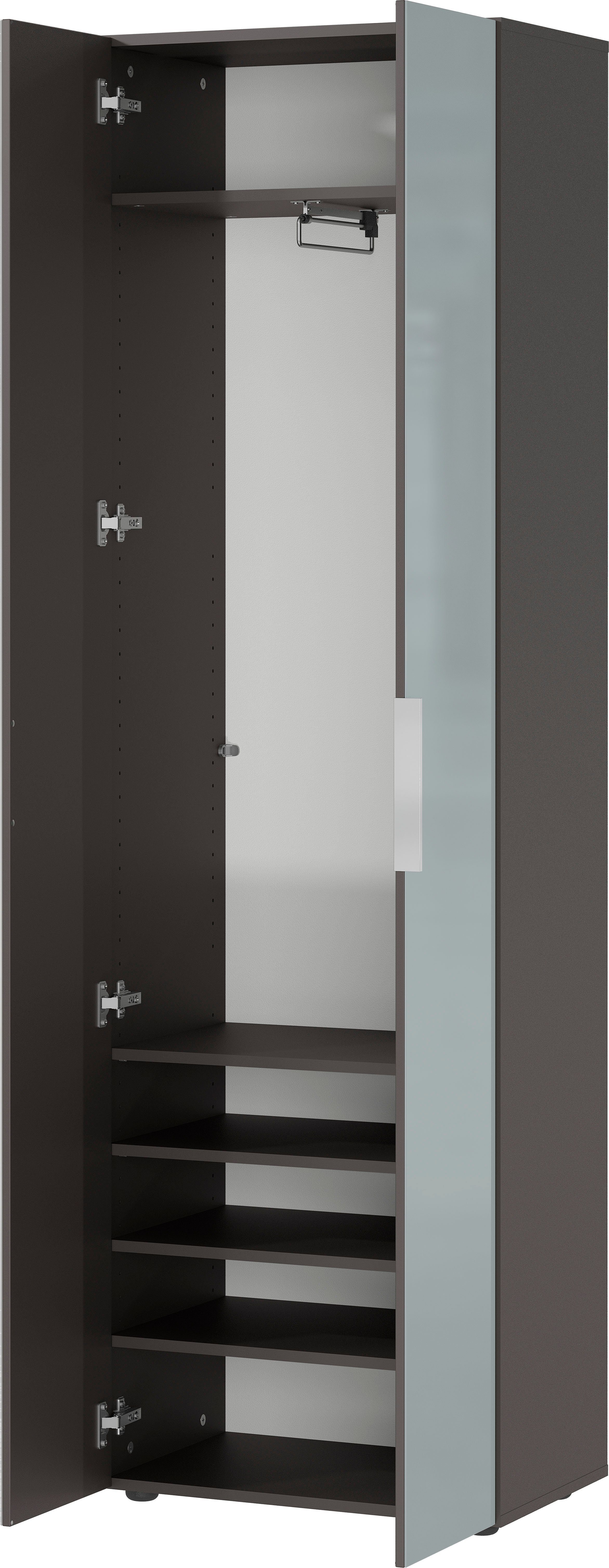 GERMANIA Garderobenschrank Oakland mit Glasfront Breite: 59cm, Türdämpfung,verstellb. Böden, Metallgriffe aus Chrom – Bild 4 von 5