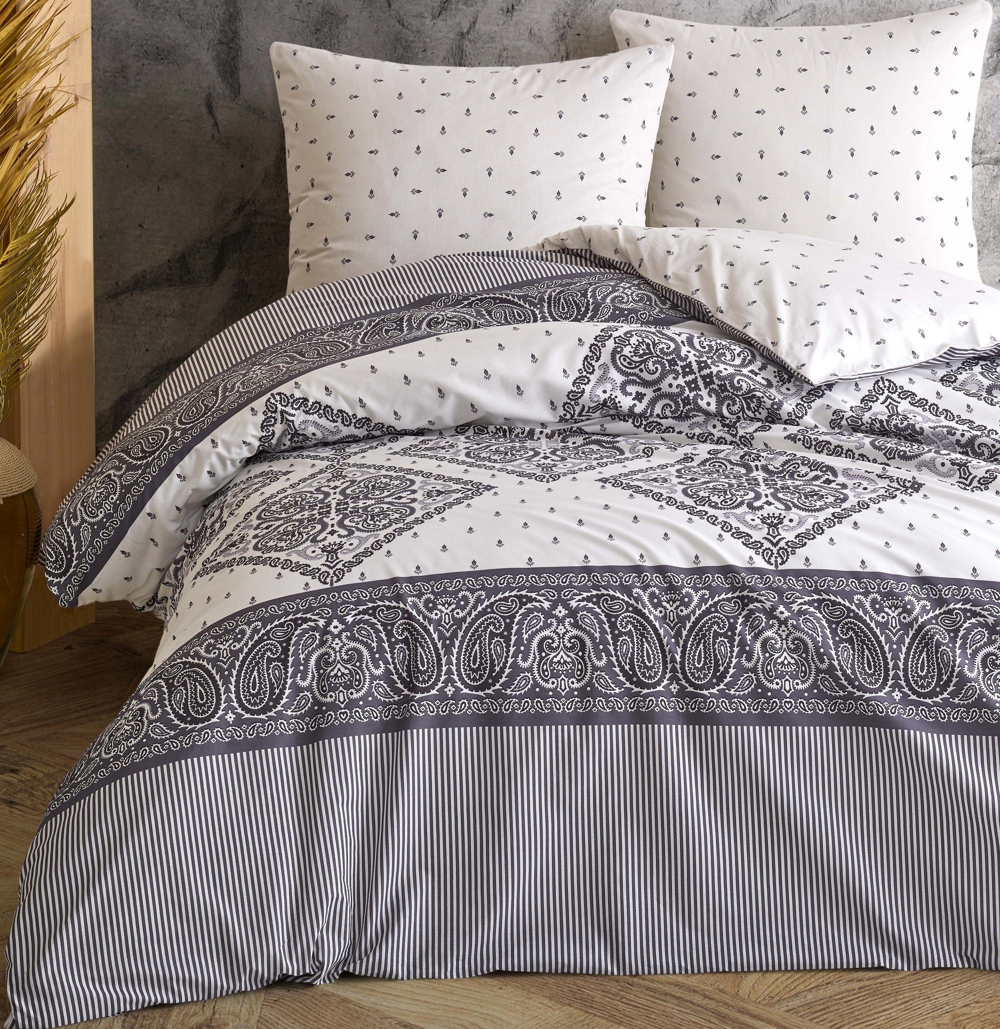 One Home Bettwäsche Ornamente, Renforcé, 2 teilig, Baumwolle, Paisley Muster und modern, Normalgröße