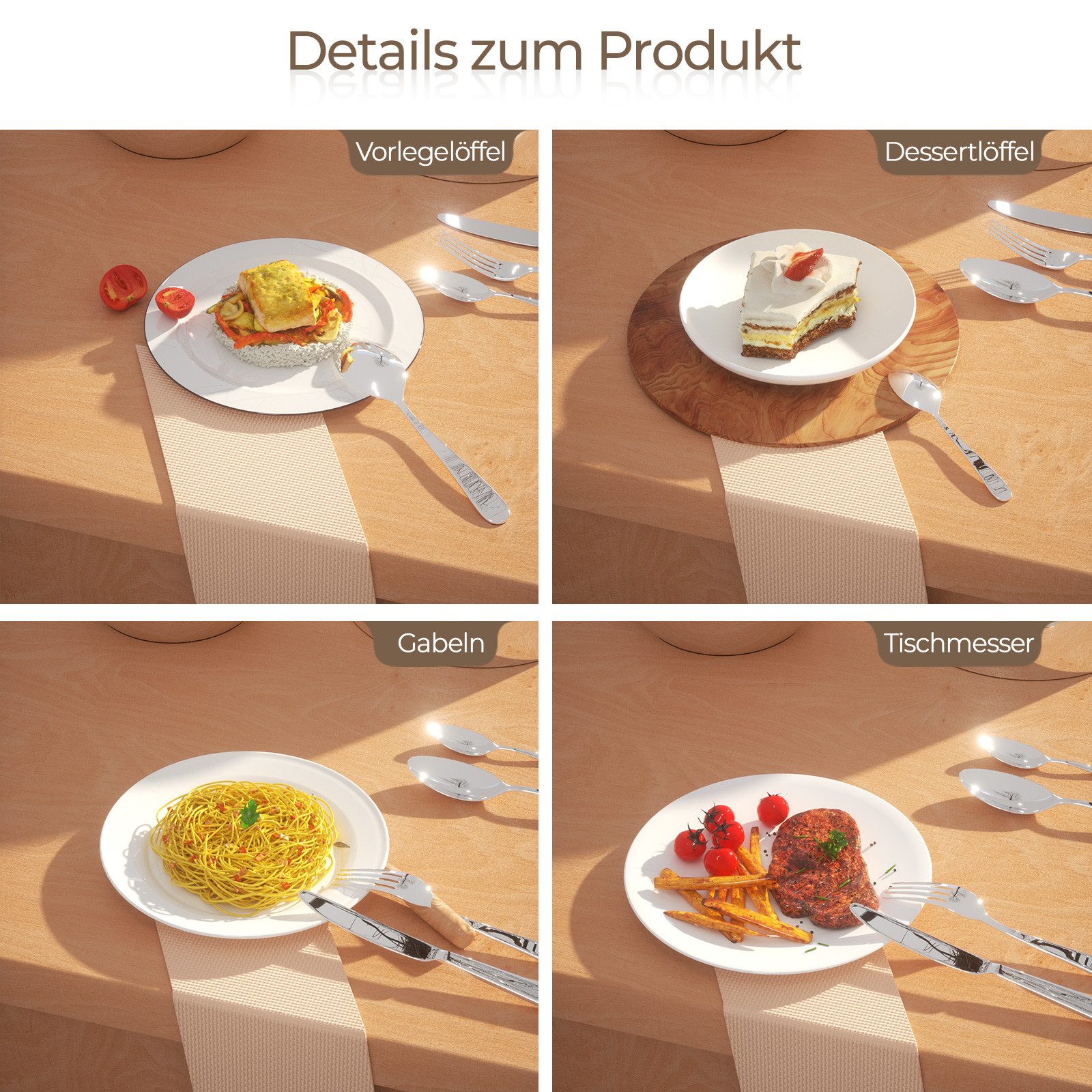 GLIESE POWER Besteck-Set 24-teiliges (24-tlg), 6 Personen, Edelstahl, Oberfläche bleibt