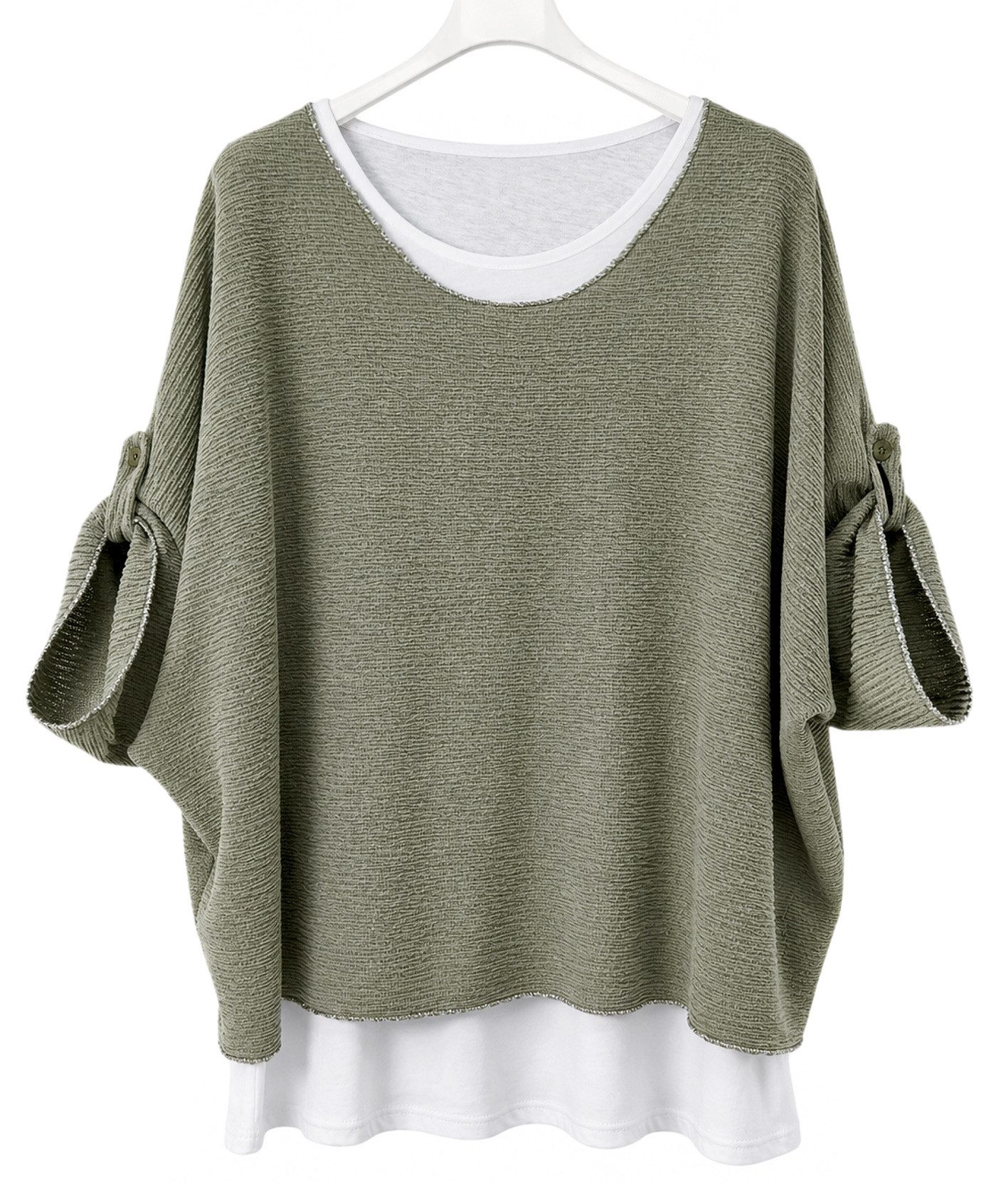 dy_mode Blusenshirt Damen Blusenshirt Oberteil 2-in-1 Lagenlook Shirt Fledermausärmel 2-teilige Set, inkl. Halskette, Fledermausärmel – Bild 4 von 5