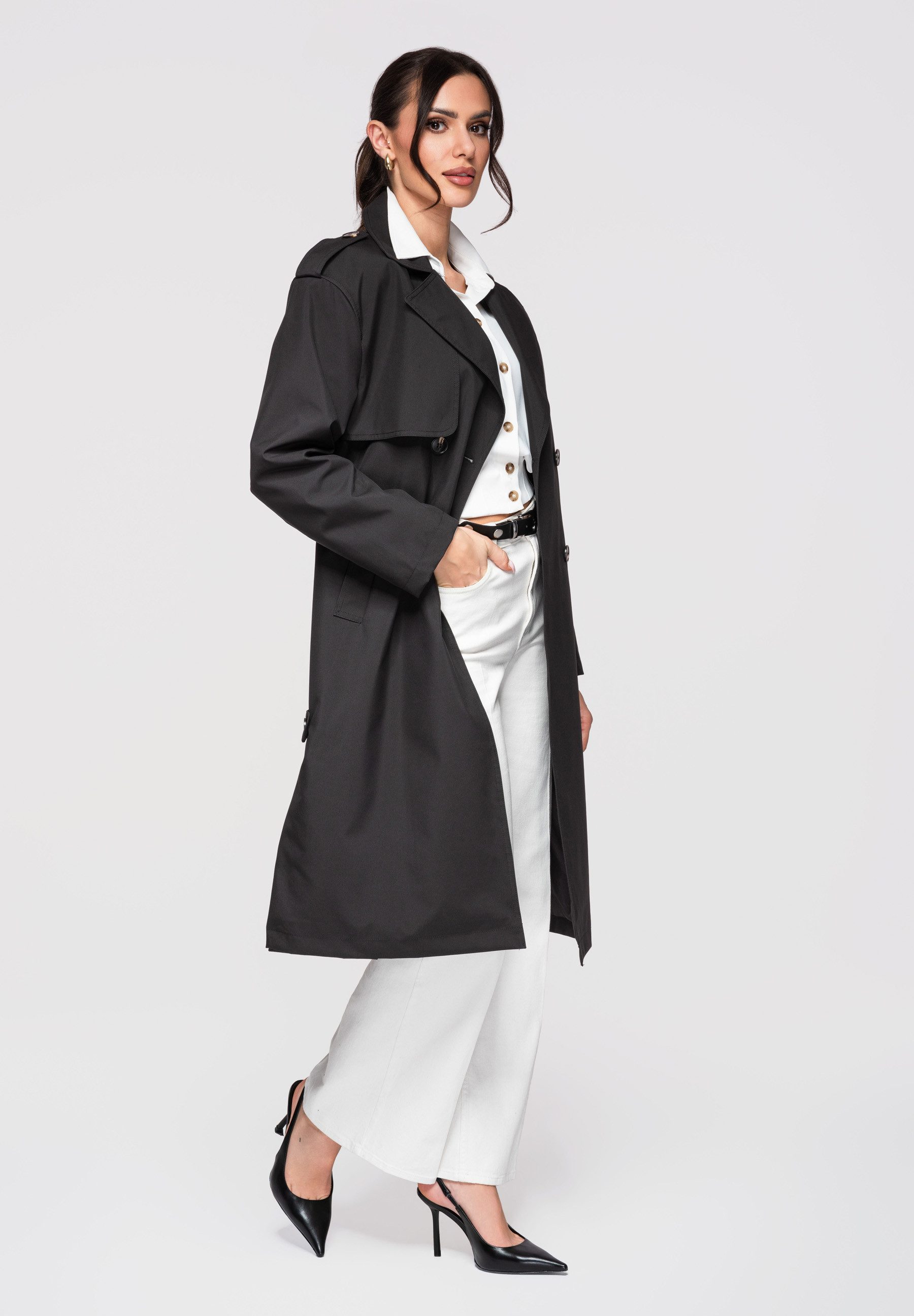 OMBRE Trenchcoat Knie­langer Übergangsmantel im klassischen Trenchcoat-Stil klassischer Trenchcoat-Schnitt