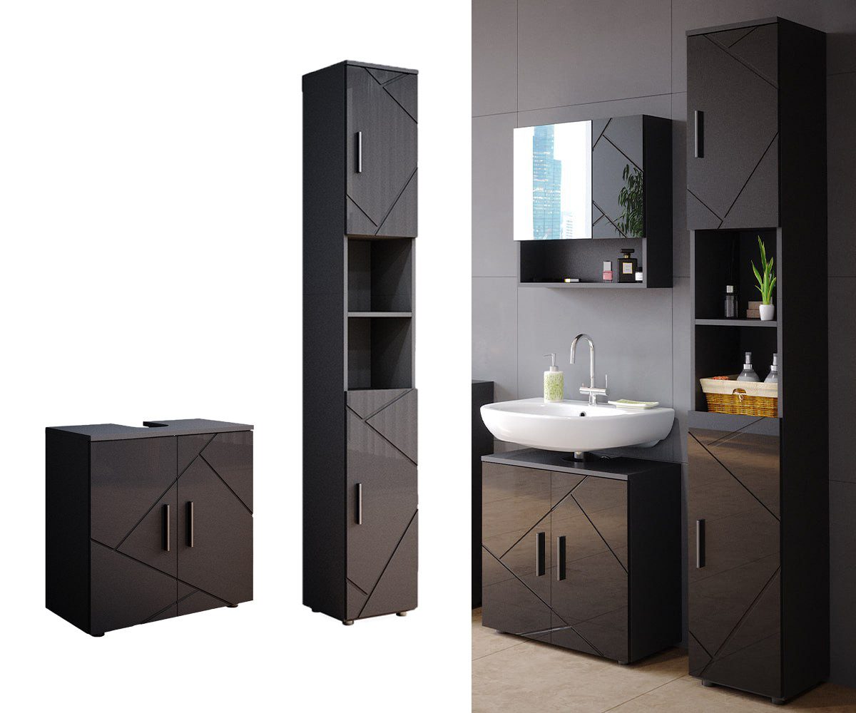 Vicco Badmöbel-Set Irma, Anthrazit Hochglanz/Anthrazit, 2 Teile, mit Hochsc günstig online kaufen