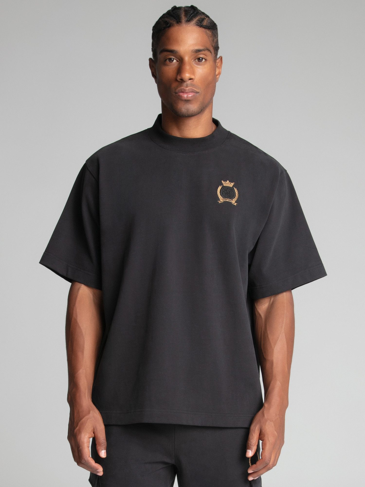 Siksilk Kurzarmhemd SikSilk Herren Schwarzes Premium Crest T-Shirt