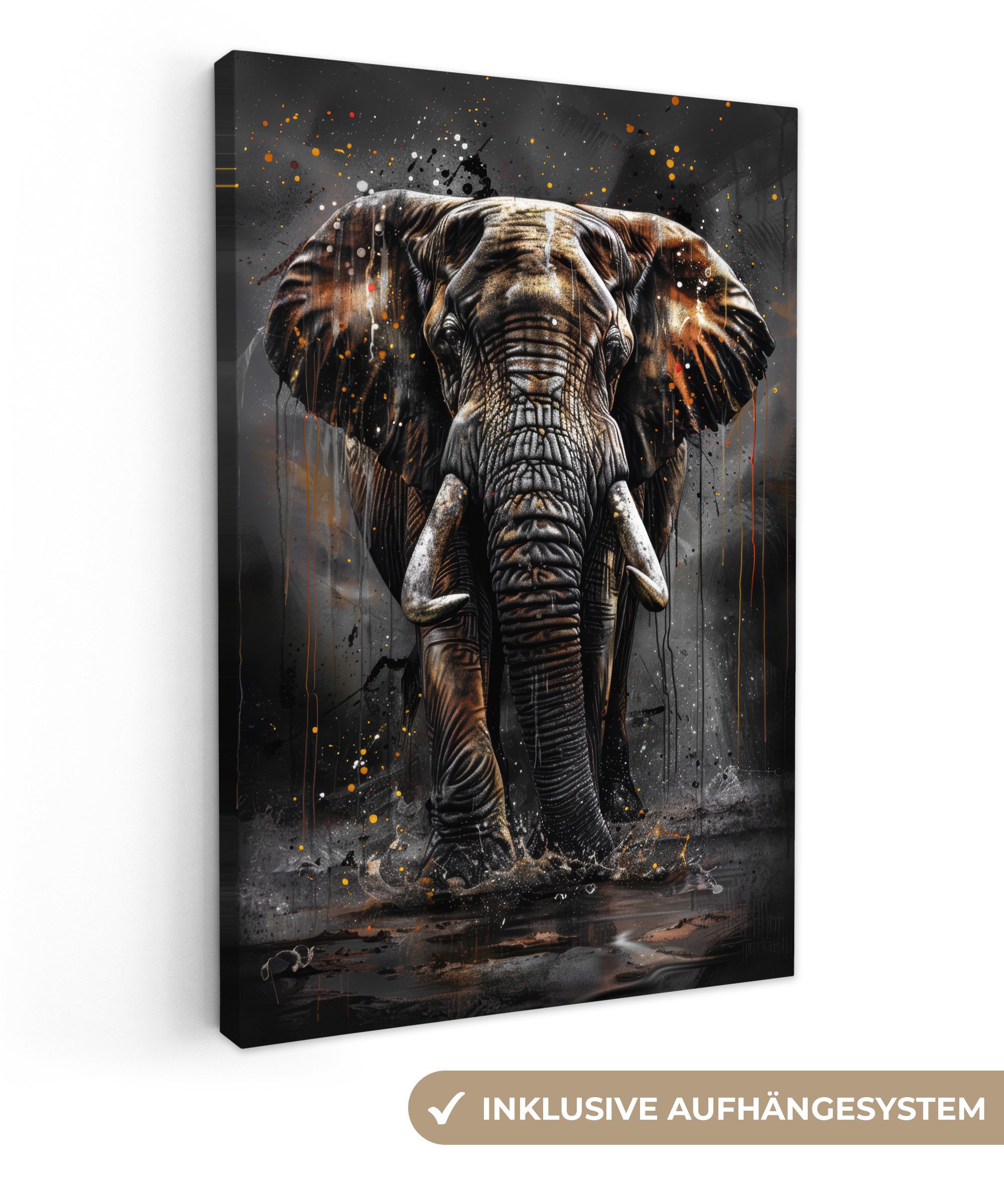 Leinwandbild Elefant - Aquarell - Wildtiere - Luxus