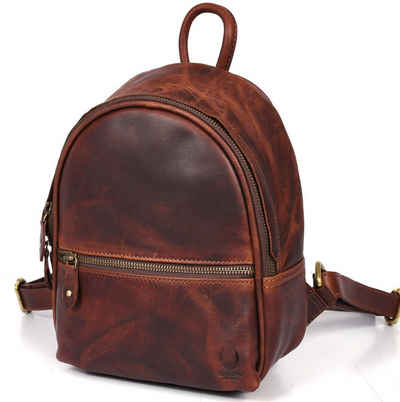 Corno d´Oro Cityrucksack HANDMADE Kleiner Rucksack Damen Echt Leder Vintage Braun, Elegant, ideal für iPad Mini und Kindle