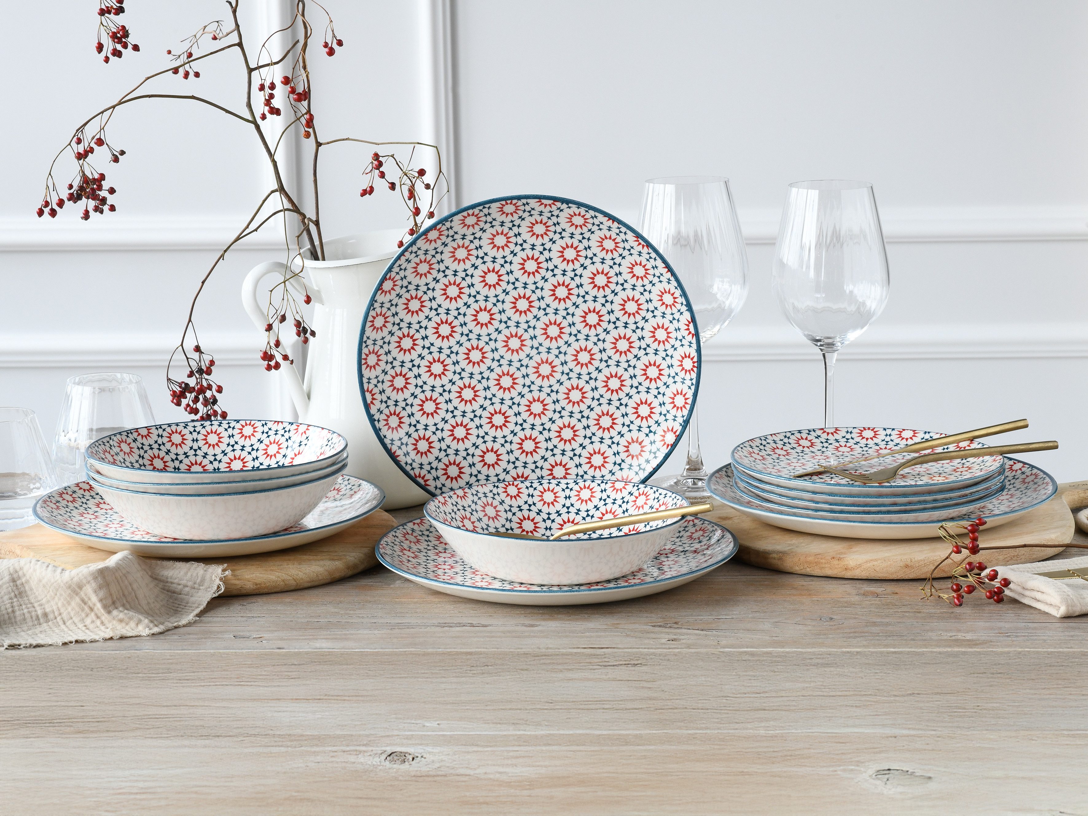 CreaTable Teller-Set Stella (12-tlg), 4 Personen, Porzellan, Teller Set, orientalisches Fliesenmotiv