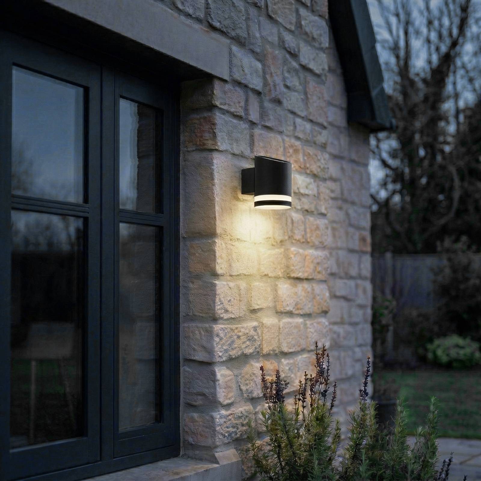 Lindby Außen-Wandleuchte Bentlas, LED, Edelstahl Schwarz warmweiß IP44, 1 x 1 W LED, warmweiß