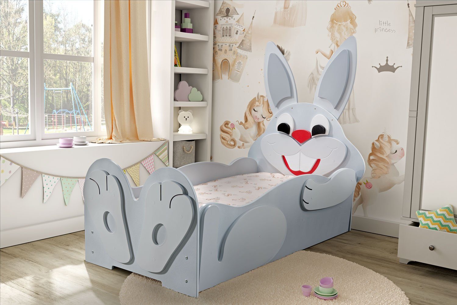Kinderbett [Rabbit Small/Big] Kinderzimmerbett in Grau 65x100x135/205x120x160