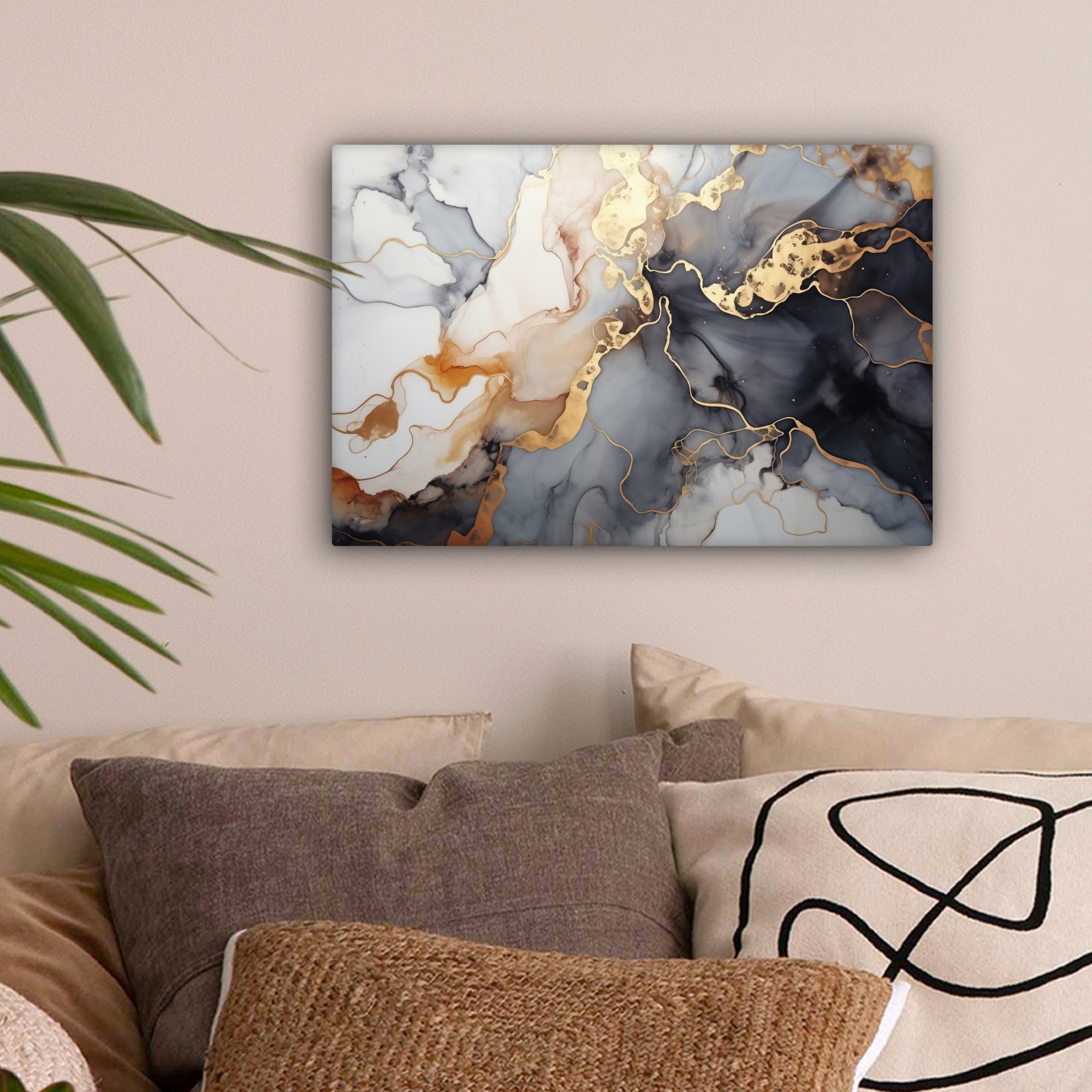 OneMillionCanvasses® Leinwandbild Marmor - Schwarz - Gold - Weiß, Fotodruck (1 St), Leinwand Bilder Klein, Wand Dekoration Aesthetic 30x20 cm