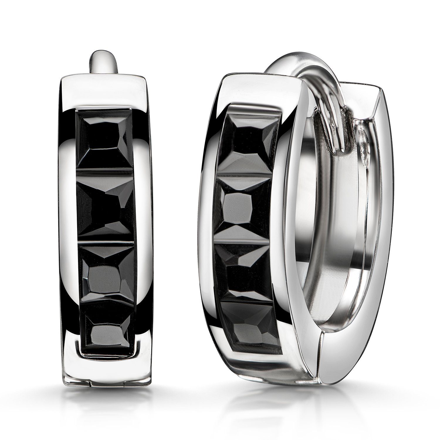 Materia Круглые серьги Damen Zirkonia schwarz Ø15mm SO-453, 925 Sterling Silber, rhodiniert