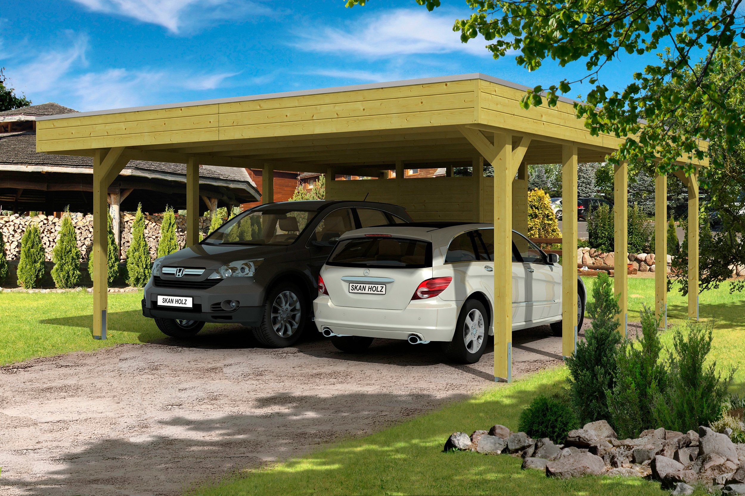 Skanholz Doppelcarport Friesland, BxT: 557x708 cm, 207 cm Einfahrtshöhe, (Set), mit Abstellraum