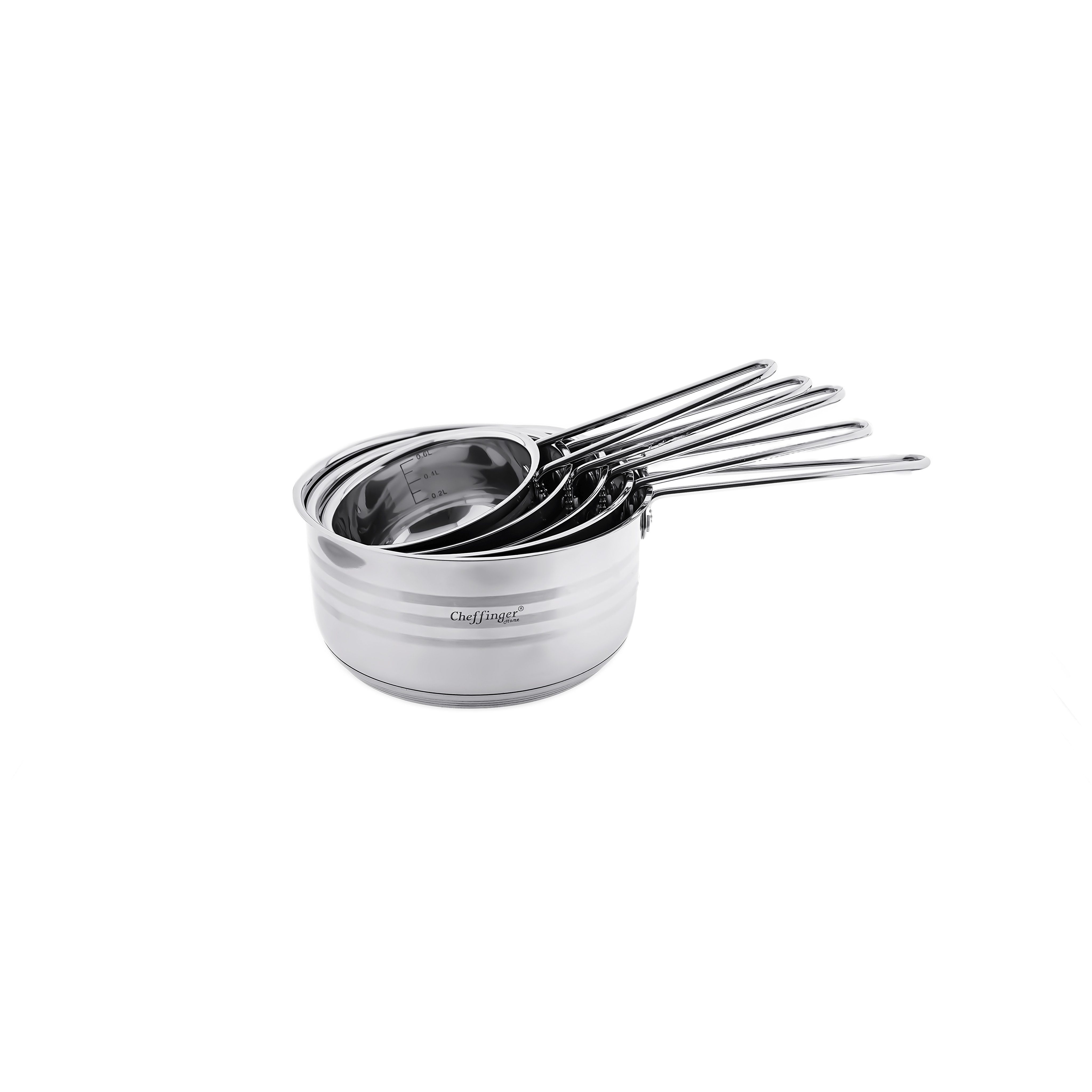 Cheffinger Pfannen-Set 5 teiliges Edelstahl Saucenpfannen-Set - Induktionsgeeignet & Antihaft, Edelstahl 18/10 (5-tlg), Induktionsgeeignet