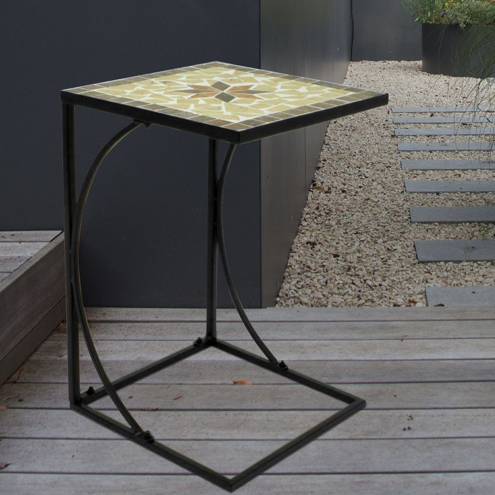 Gartentisch, Gartentisch Mosaik rund Blumenständer Metall