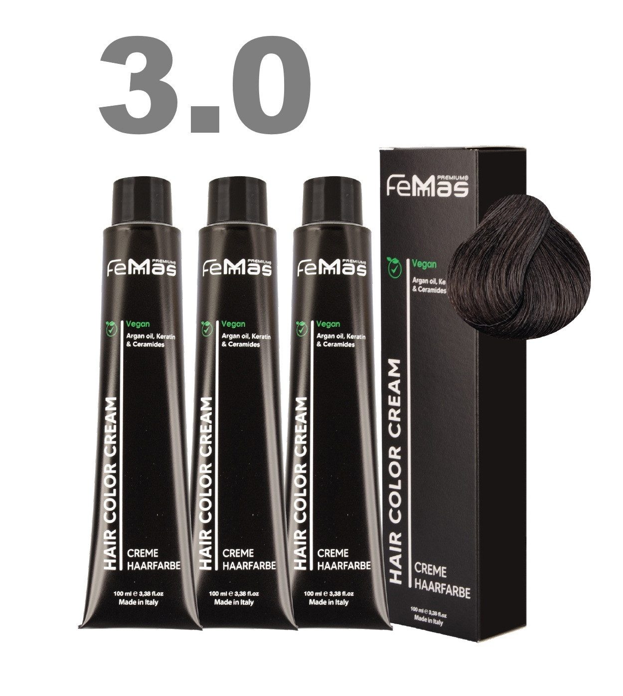 Femmas Premium Haarfarbe FemMas professionelle Haarfarbe mit Arganöl 3 x 100 ml