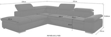 sit&more Ecksofa Valantine L-Form, inkl. Kopf- und Armteilverstellung, wahlweise mit Bettfunktion