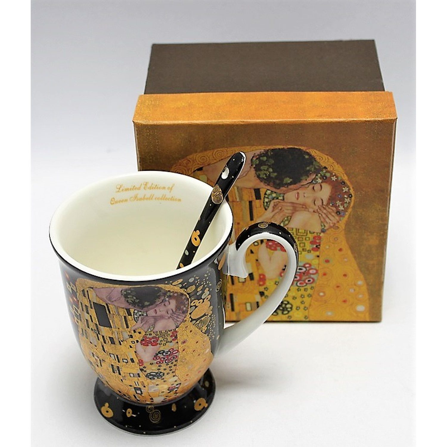 Queen Isabell Becher Porzellanbecher mit Löffel Klimt Der Kuss 300ml, Porzellan, Fassungsvermögen des Bechers: 300 ml