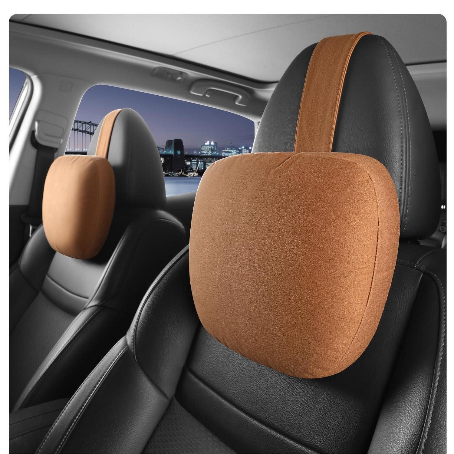 LuxusKollektion Kopfstütze Auto Nackenkissen Orange-braun 2 Stück Vertikale Gurte (verb. Version)