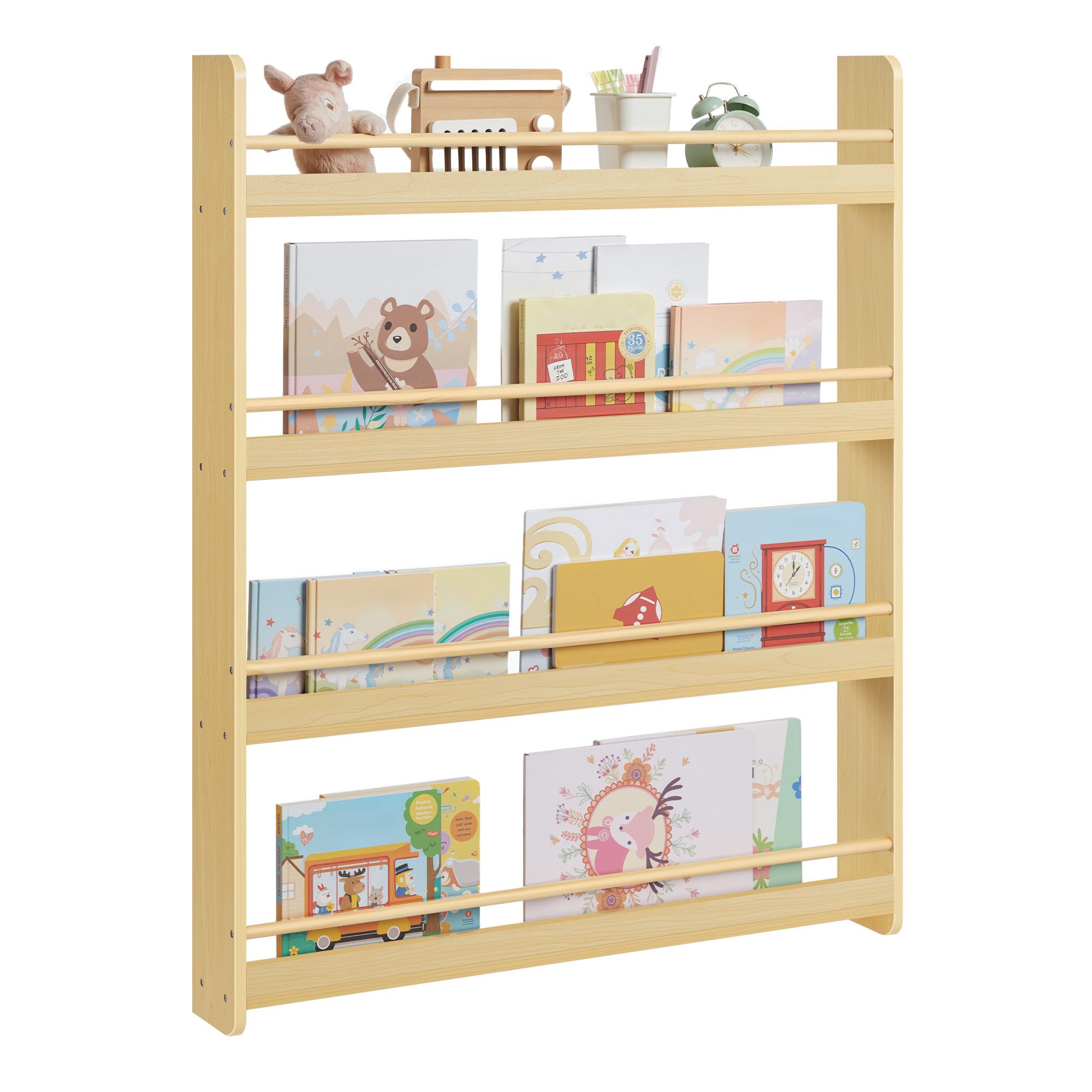 SONGMICS Spielzeugtruhe Kinderbücherregal, Wandregal und Spielzeugregal mit mehreren Ebenen, mit 4 Ebenen, für Kinderzimmer und Spielzimmer