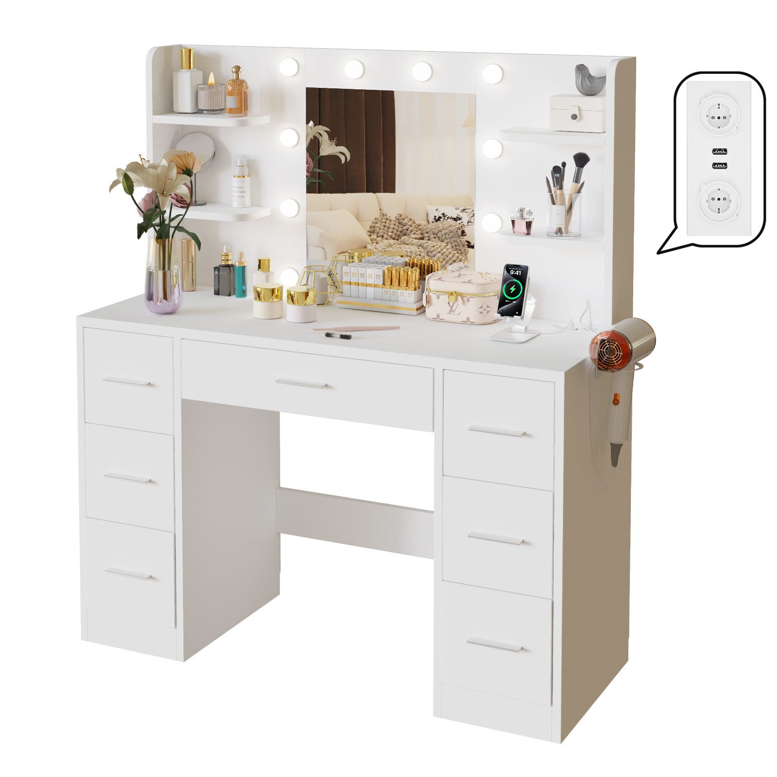 HOMALL Schminktisch Mit dreifarbiger LED-Beleuchtung, mit Spiegel, optional günstig online kaufen