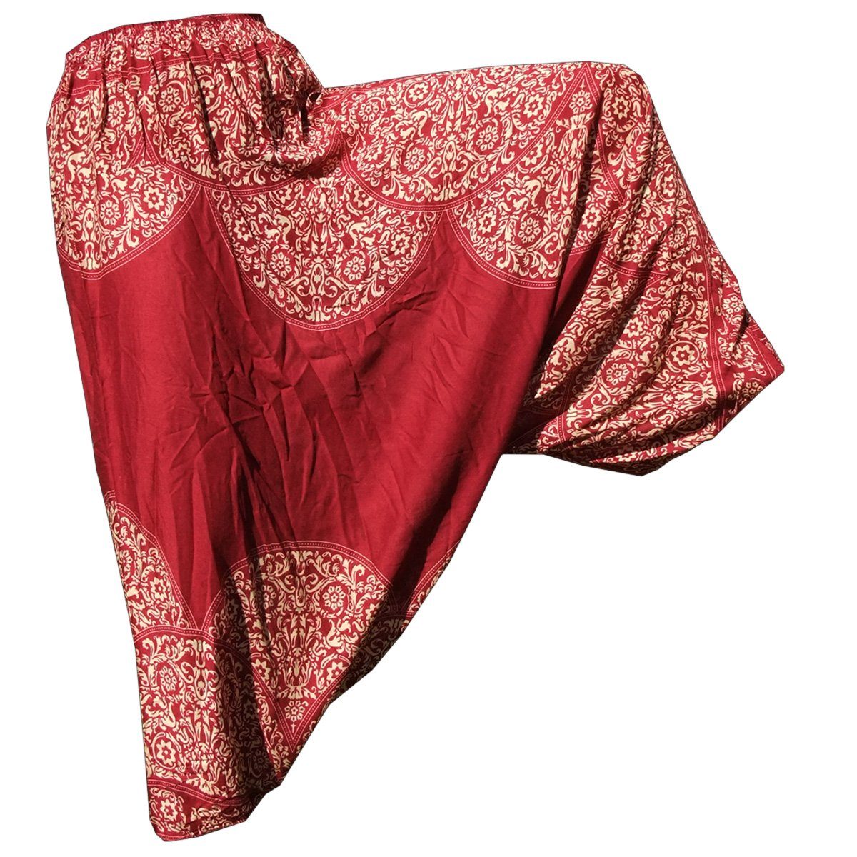 PANASIAM Relaxhose Aladinhose Ornament Haremshose aus 100% natürlicher Viskose Pumphose für Damen bequeme Freizeithose Pluderhose Rot