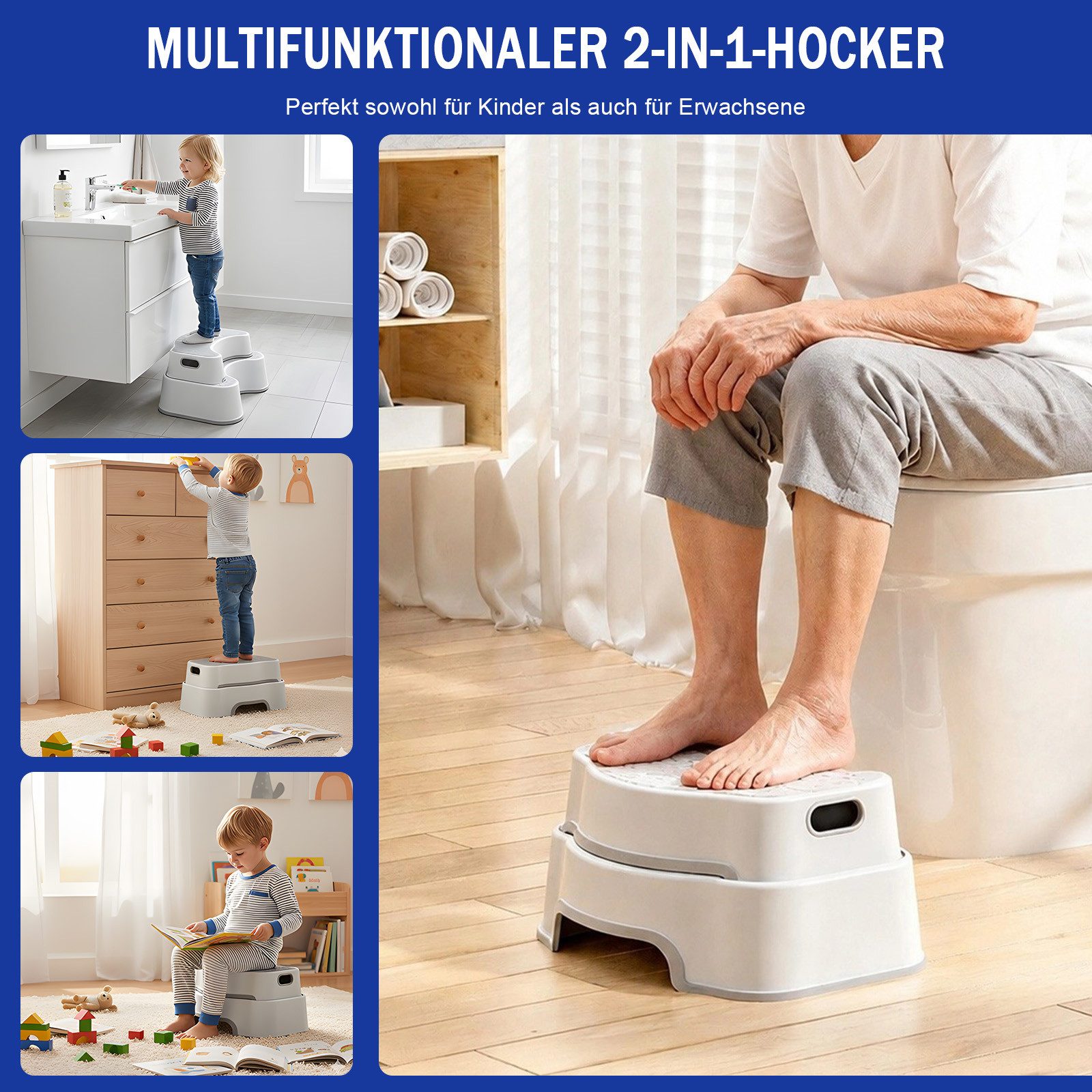 AKKEE Toiletten-Stuhl Toilettenhocker Erwachsene, Ergonomischer Toilettenhocker, Rutschfester Badezimmer-Kindertoilettenhocker