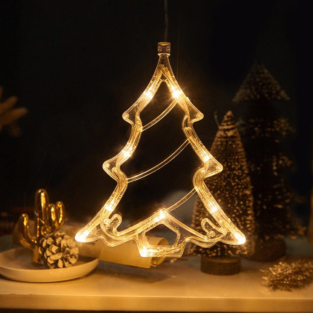 Lichter, Weihnachtsbaum LED-Lichterkette Fensterdeko, für Balkon, Weihnachten Decor, mit Hängendes LED Party Saugnapf, Lichtervorhang Sunicol Hochzeit Warmweiß,Batteriebetriebene,