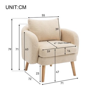 Tongtong Sessel extra dicker Kissen-Sessel, einzelner gepolsterter Sofa-Sessel (Teddy-Samt-Sessel mit Kissen), beige
