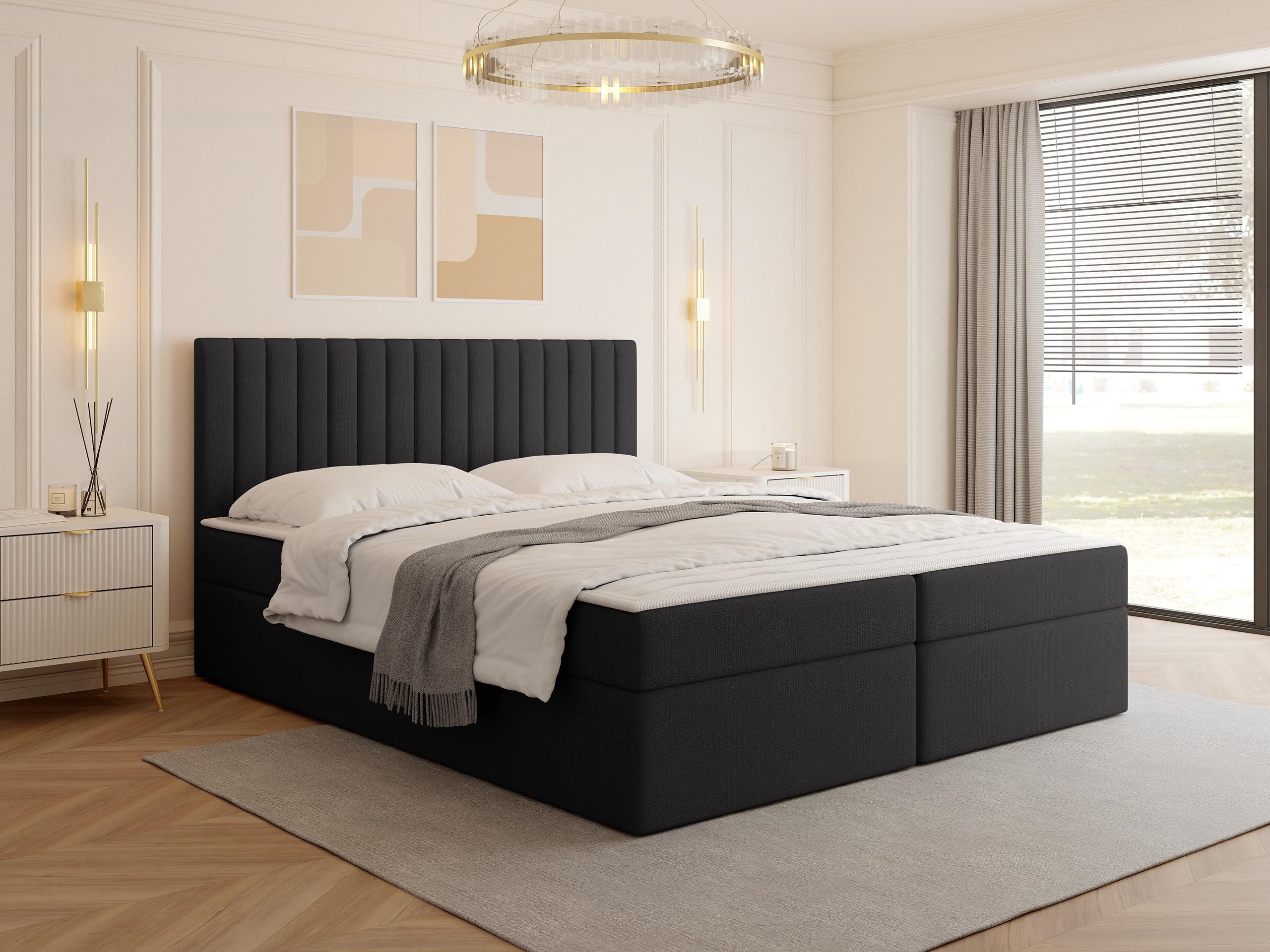 MIRJAN24 Boxspringbett Tirulo (mit zwei Bettkästen für die Bettwäsche), 140/160/180x200 cm, Polsterkopfteil