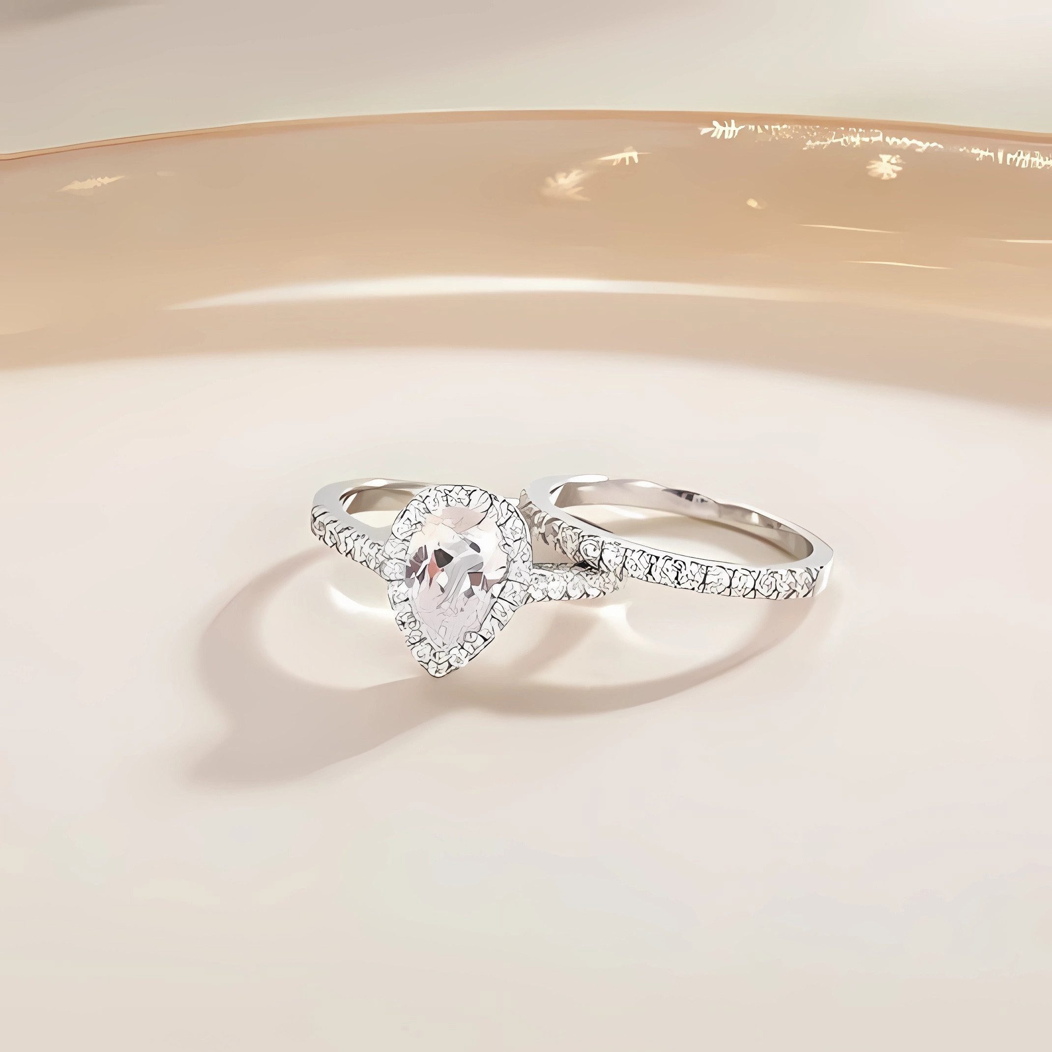 Jumpeak Diamantring Labordiamant 1.5 Karat,Goldener Ring Damen,585 Gold,Diamant Ring, D VVS2 2EX,Tropfenförmiger Diamant,Geschenk für Ehefrau,Ring Set