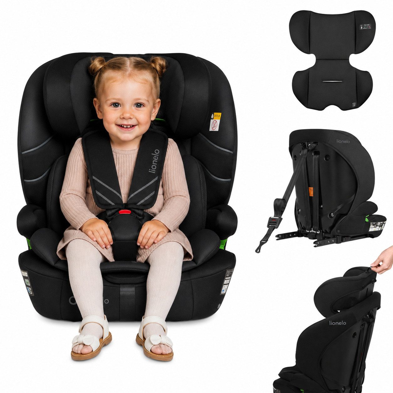 lionelo Autokindersitz LEVI FIX I-SIZE, ab: ab 15 Montaen, bis: Bis ca. 12 Jahre (150 cm), ab: 76 cm, bis: 150 cm, (Set), Dri-Seat/ISOFIX/TopTether/Reduziereinsatz/Komfort