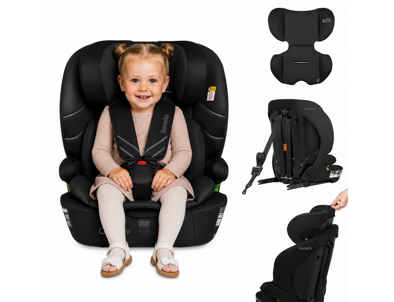 lionelo Autokindersitz LEVI FIX I-SIZE, ab: ab 15 Montaen, bis: Bis ca. 12 Jahre (150 cm), ab: 76 cm, bis: 150 cm, (Set), Dri-Seat/ISOFIX/TopTether/Reduziereinsatz/Komfort