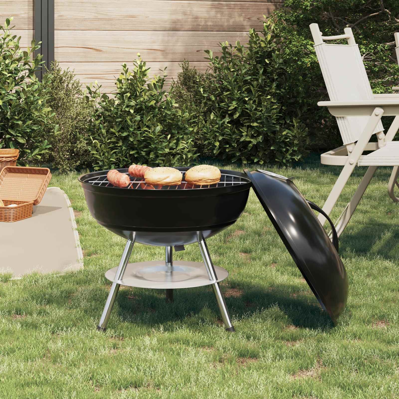 vidaXL Holzkohlegrill Holzkohlegrill Schwarz 36,5 x 36,5 x 40 cm