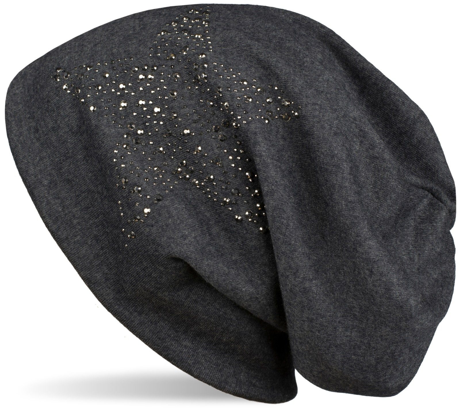 styleBREAKER Beanie (1-St) Stern Beanie Mütze mit Nieten Anthrazit meliert Strass