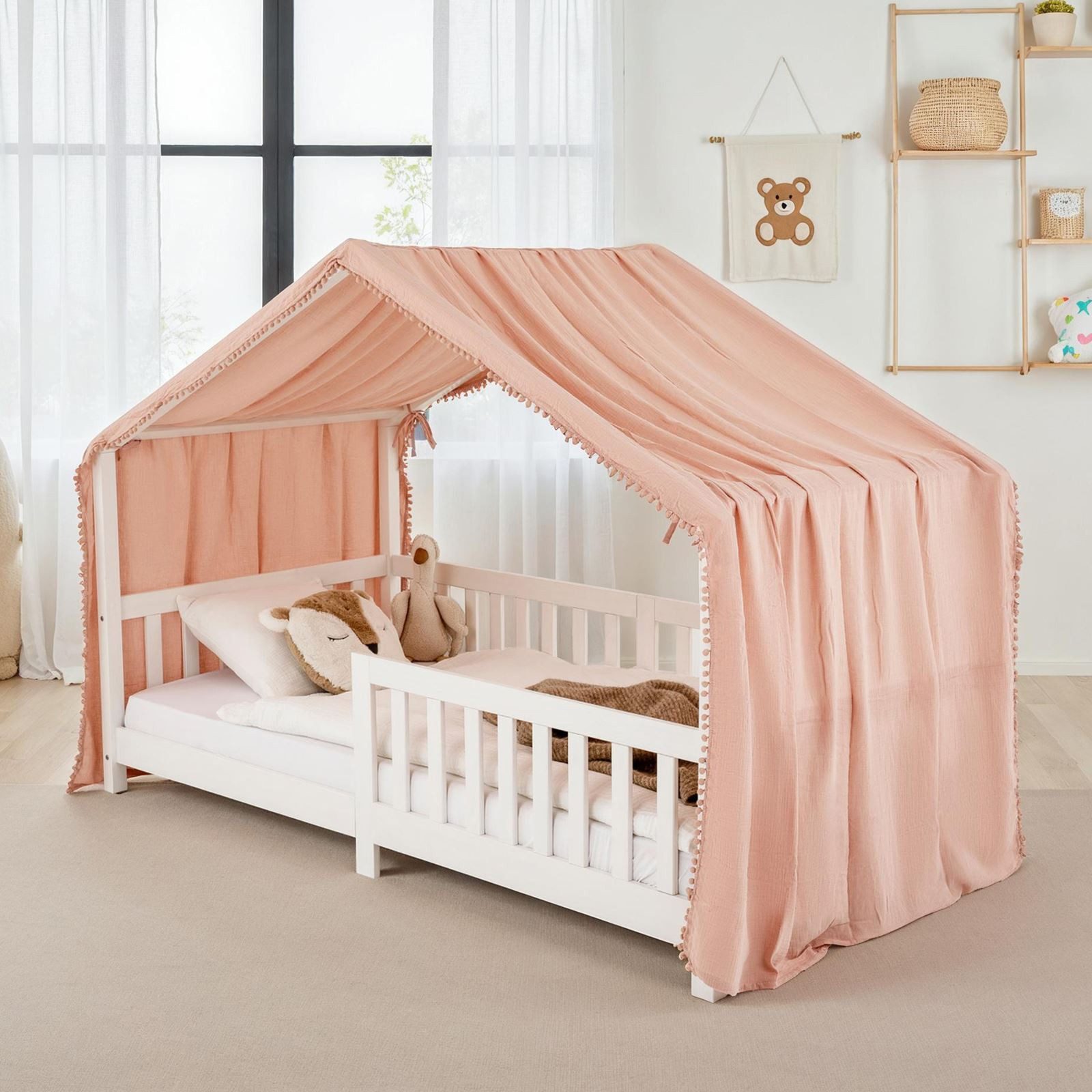 IDIMEX Betthimmel LIAN, Betthimmel Kinder aus Musselin mit Pompons rosa günstig online kaufen