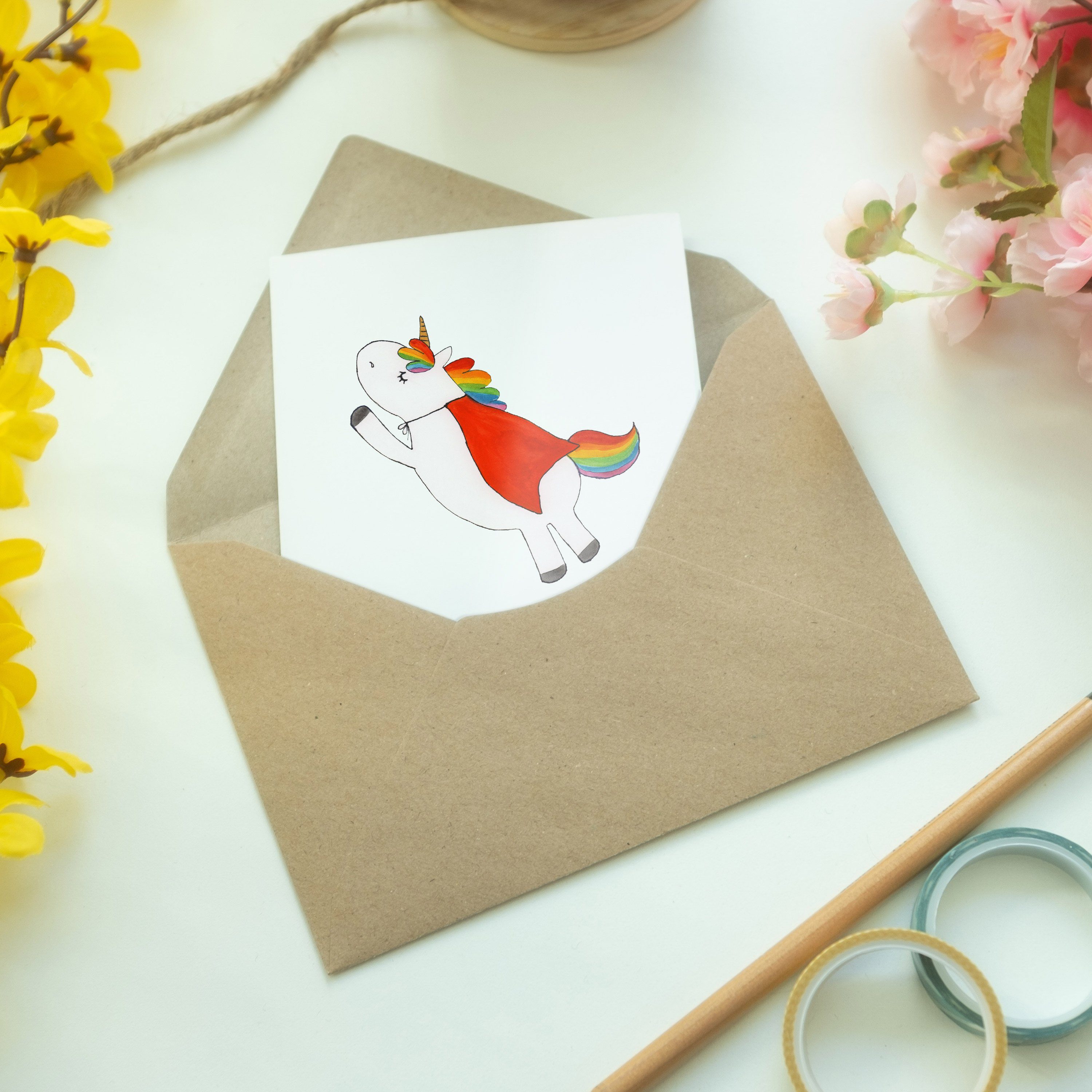 Mr. & Grußkarte - Super Einhorn Unicorn, Panda Deko, Geschenk, - Einhorn Geburtstagska Mrs. Weiß