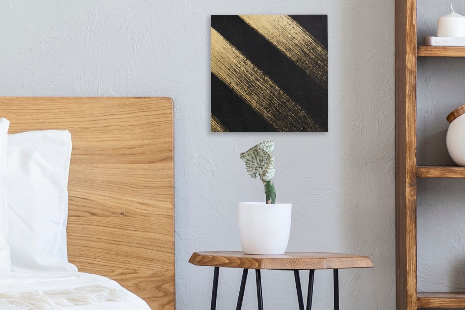 Leinwand Goldene auf Schlafzimmer Farbstreifen schwarzem St), OneMillionCanvasses® Leinwandbild Hintergrund, für Wohnzimmer (1 Bilder